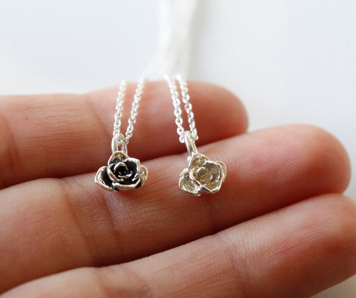 Tiny flower pendant, sterling silver rose