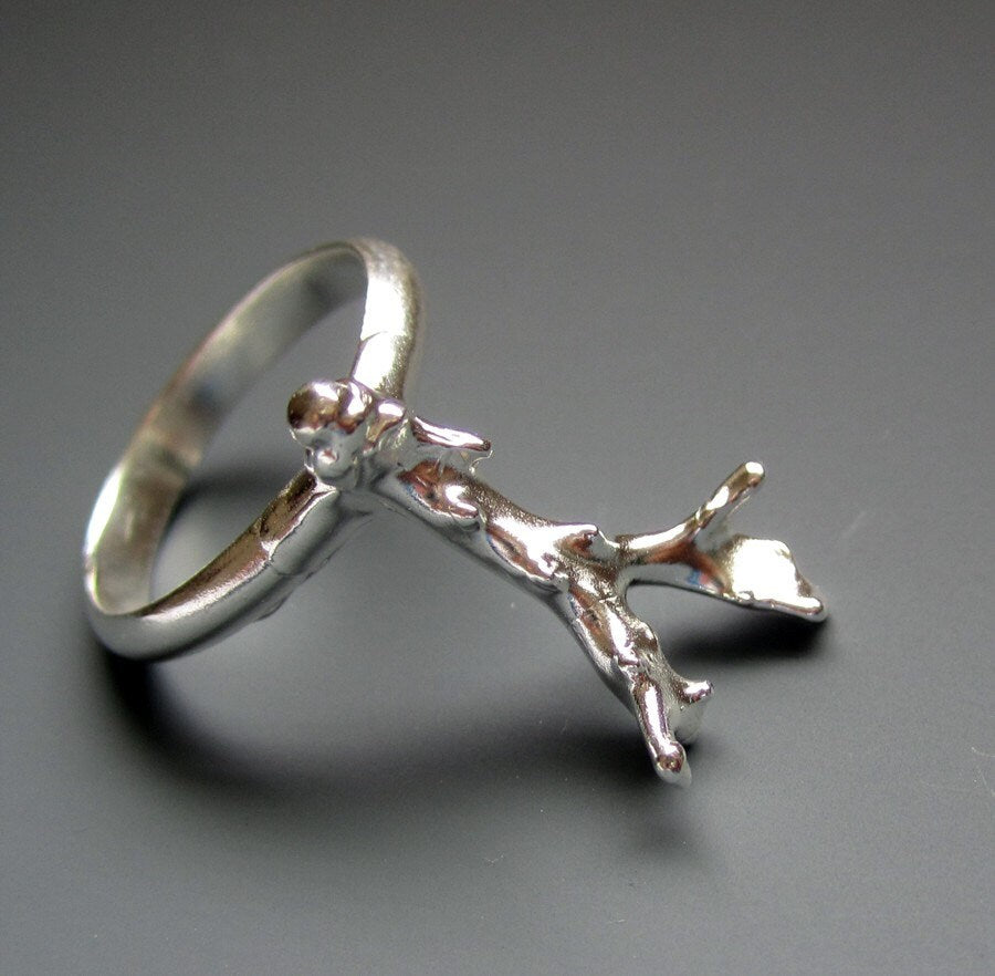 Sea goddess, mermaid ring, coral branch, sterling silver ring