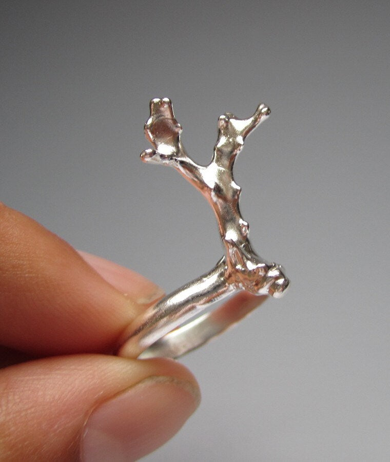 Sea goddess, mermaid ring, coral branch, sterling silver ring