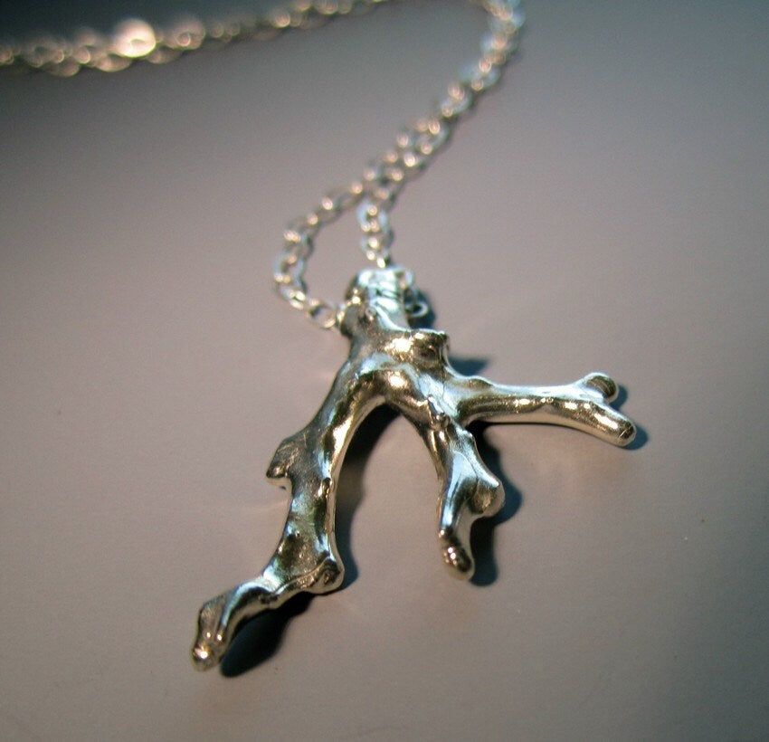 Silver coral branch pendant