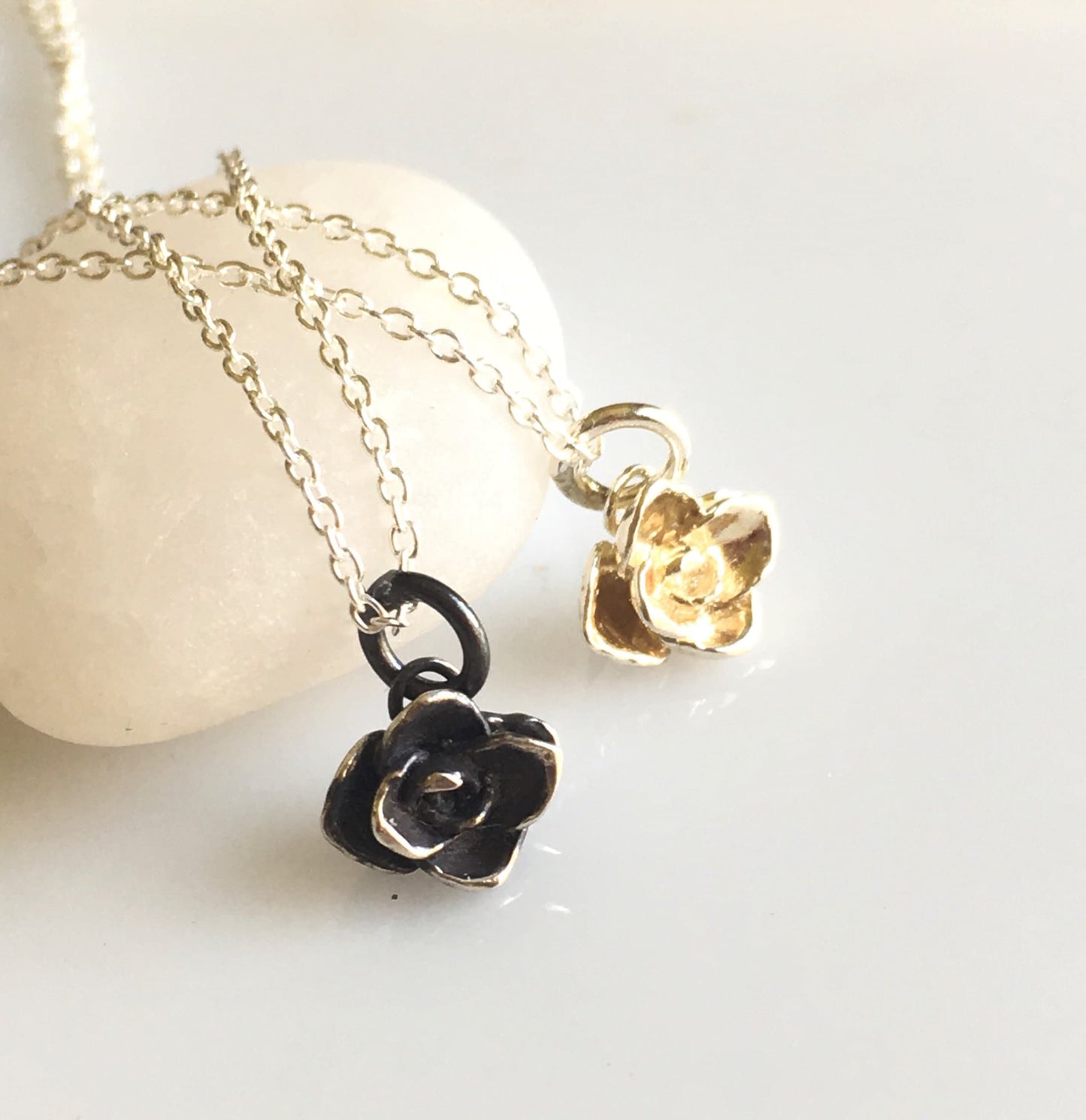 Tiny flower pendant, sterling silver rose