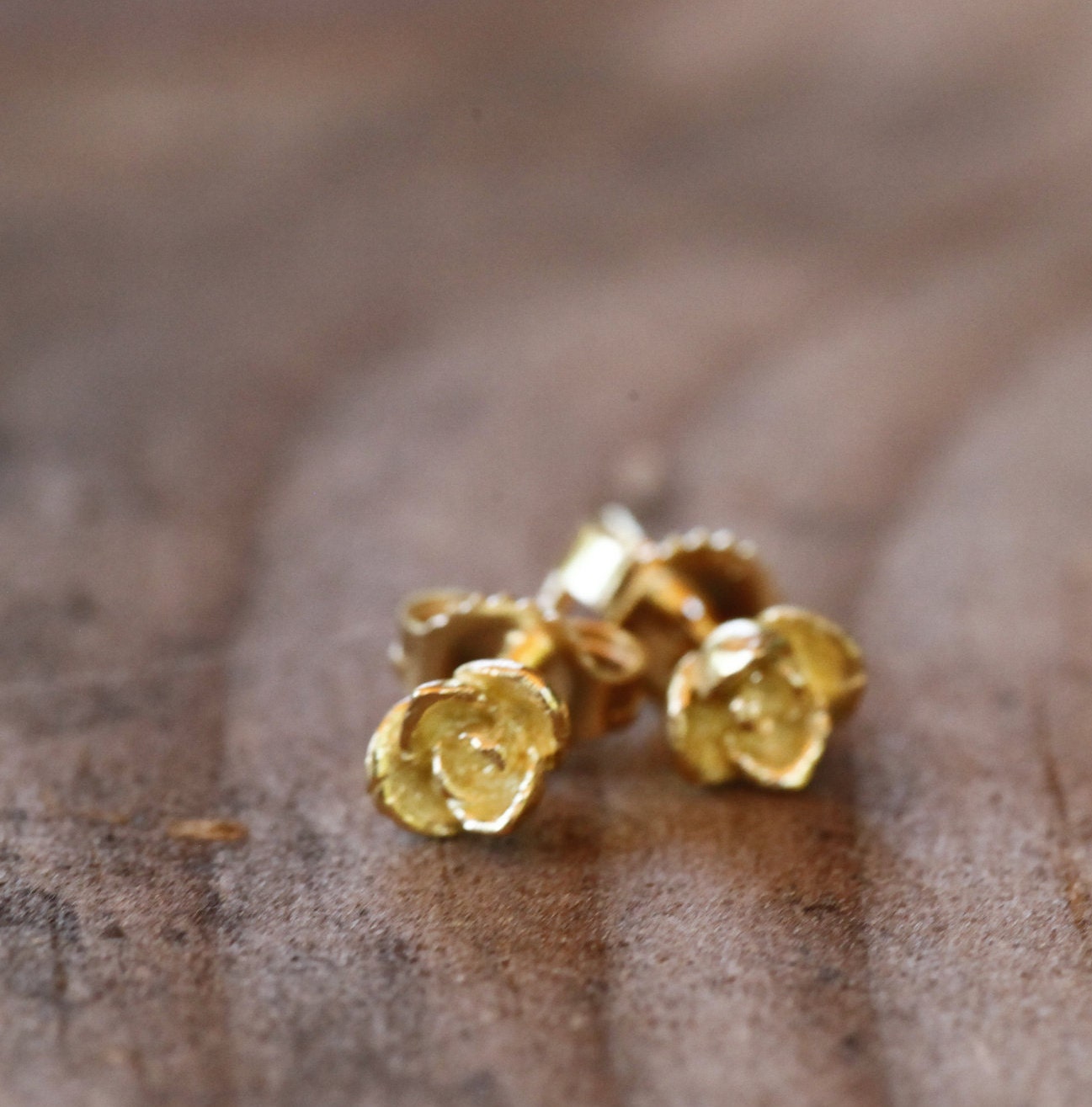 Tiny flower earrings, 14k gold roses, smallest size, rose gold, yellow gold, white gold