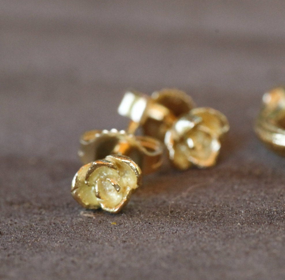 Tiny flower earrings, 14k gold roses, smallest size, rose gold, yellow gold, white gold