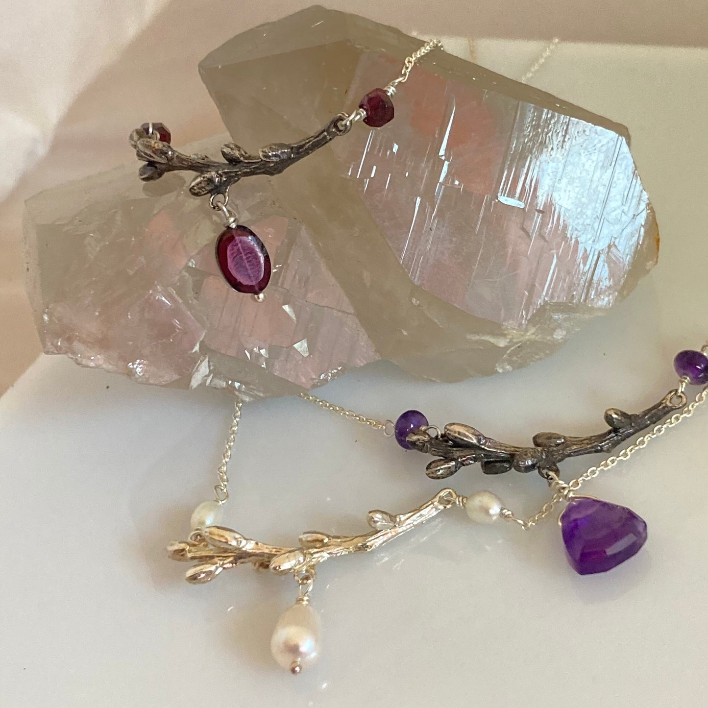 Woodland gem branch pendants