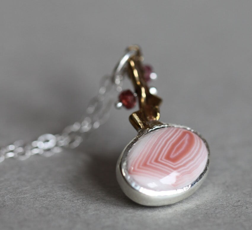 Summer coral, porcelain jasper, sapphire and brass coral pendant, ooak