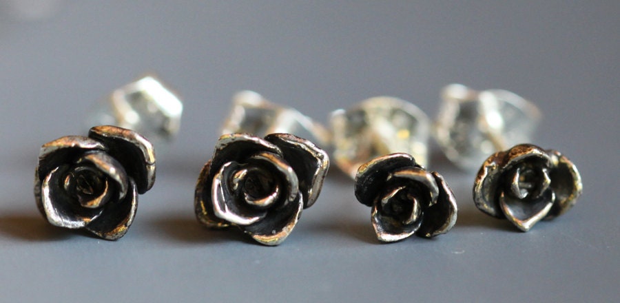 Tiny flower earrings, 14k gold roses, smallest size, rose gold, yellow gold, white gold