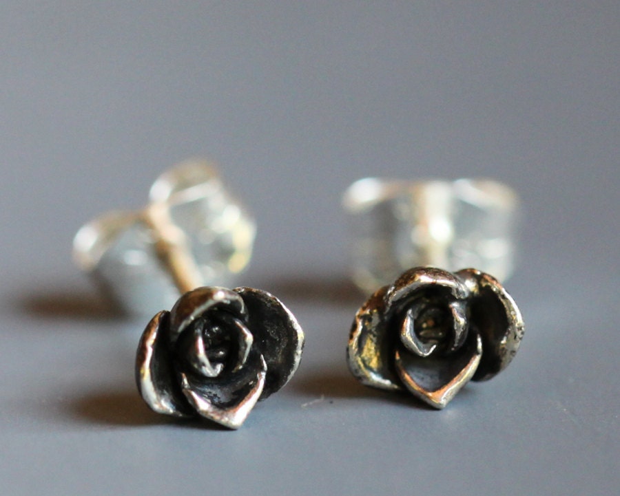 Tiny flower earrings, 14k gold roses, smallest size, rose gold, yellow gold, white gold