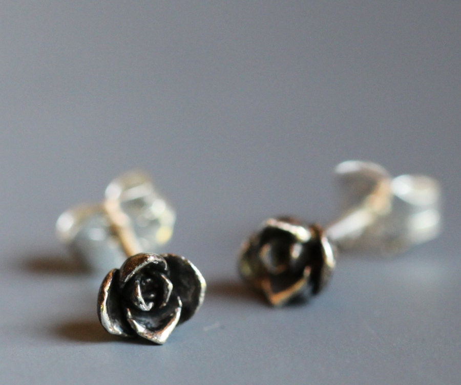 Tiny flower earrings, 14k gold roses, smallest size, rose gold, yellow gold, white gold