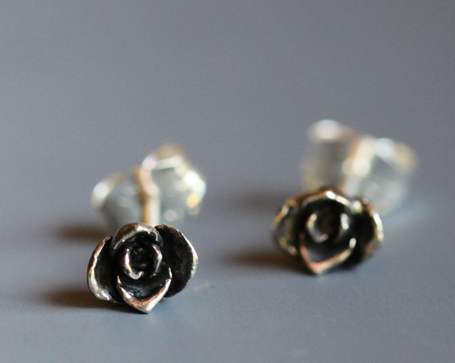 Tiny flower earrings, 14k gold roses, smallest size, rose gold, yellow gold, white gold