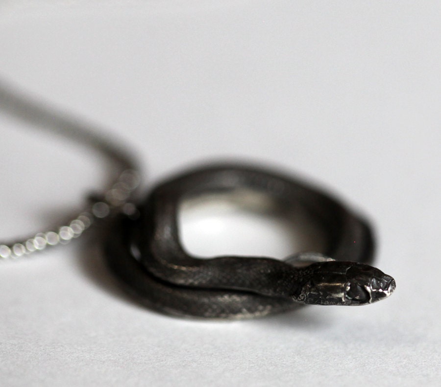 Snake jewelry, Coiled Snake Pendant, Sterling silver serpent necklace