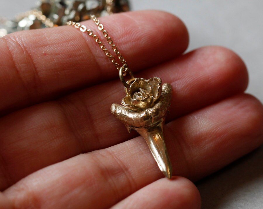 Brass shark tooth with rose