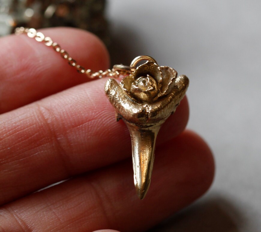 Brass shark tooth with rose