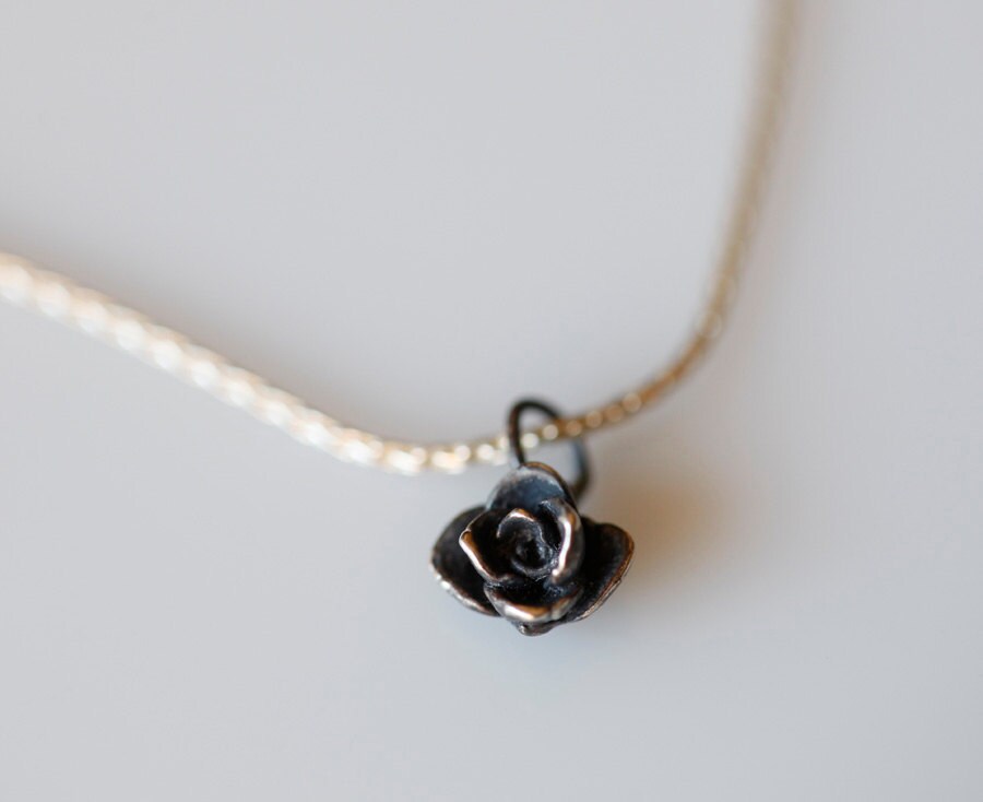 Tiny flower pendant, sterling silver rose
