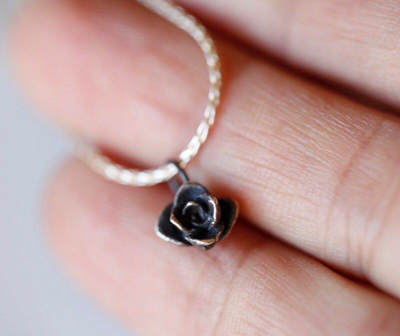 Tiny flower pendant, sterling silver rose