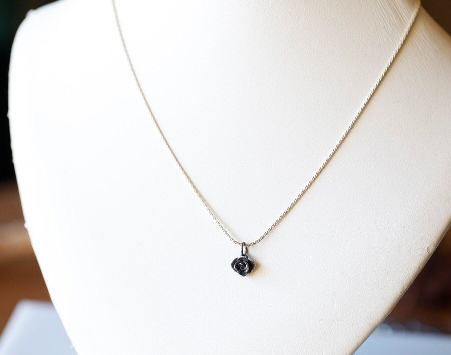 Tiny flower pendant, sterling silver rose