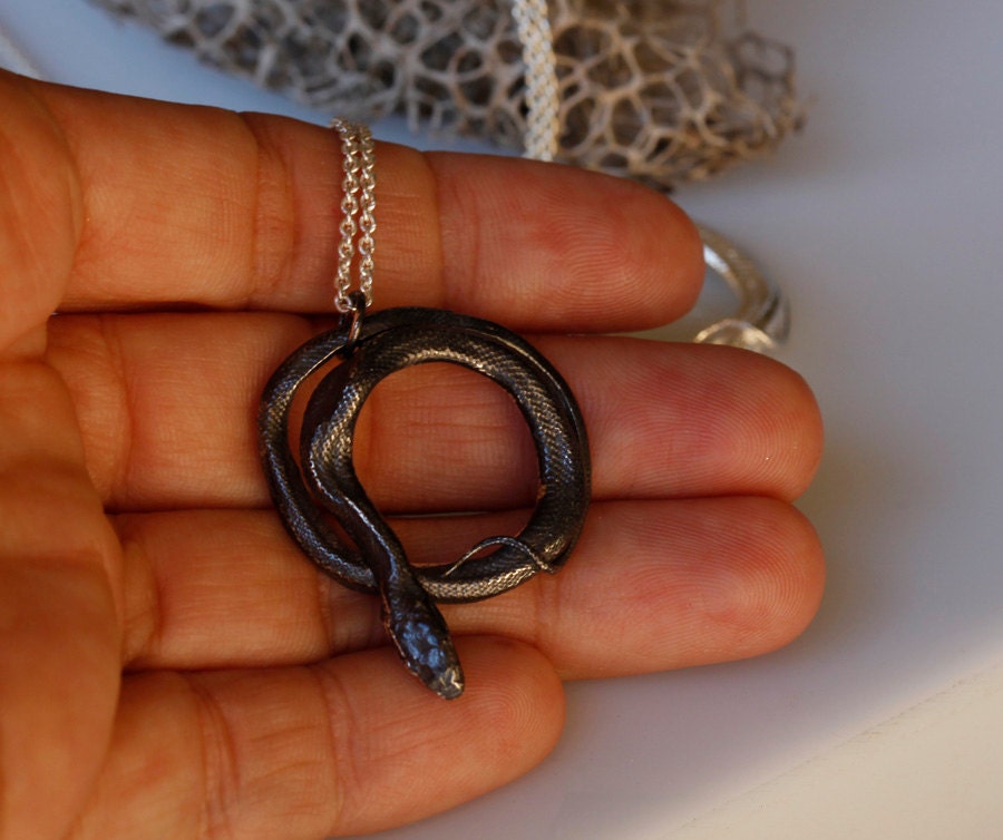 Snake jewelry, Coiled Snake Pendant, Sterling silver serpent necklace