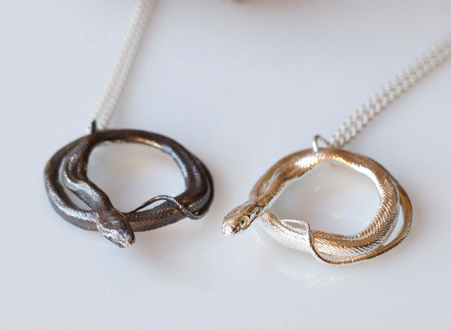 Snake jewelry, Coiled Snake Pendant, Sterling silver serpent necklace