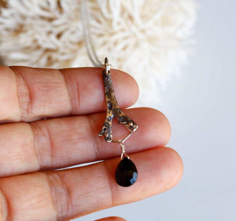 Dark mermaid necklace, seaweed and stone pendant, sterling, onyx