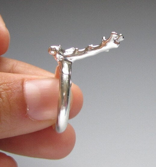Sea goddess, mermaid ring, coral branch, sterling silver ring