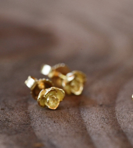 Tiny flower earrings, 14k gold roses, smallest size, rose gold, yellow gold, white gold