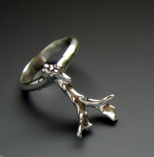 Sea goddess, mermaid ring, coral branch, sterling silver ring