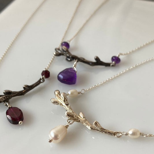 Woodland gem branch pendants