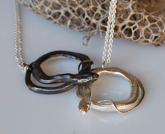 Snake jewelry, Coiled Snake Pendant, Sterling silver serpent necklace